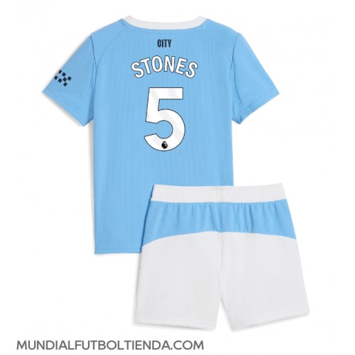 Camiseta Manchester City John Stones #5 Primera Equipación Replica 2025-26 para niños mangas cortas (+ Pantalones cortos)